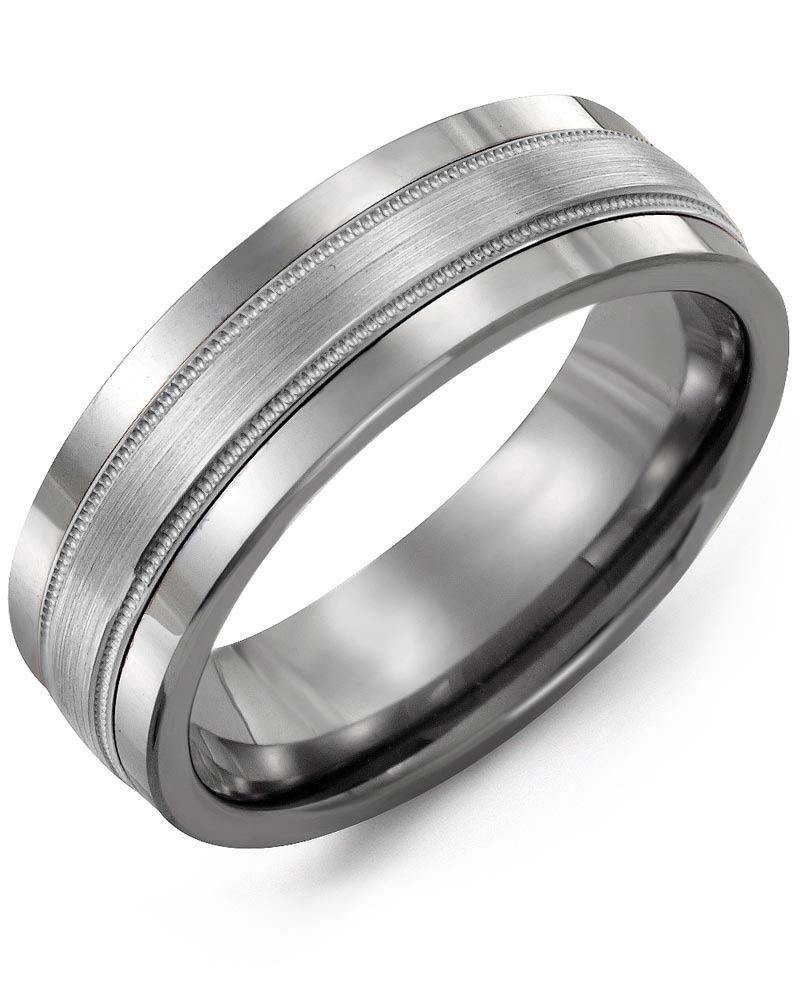 Madani Cobalt &amp; 10k White Gold Satin Milgrain Ring 7mm