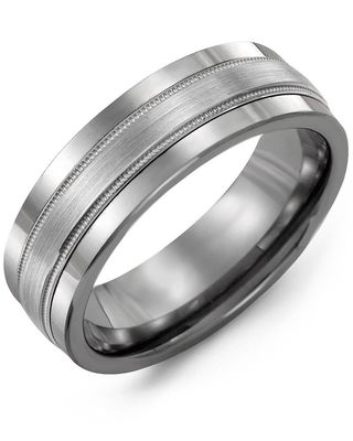 Madani Cobalt &amp; 10k White Gold Satin Milgrain Ring 7mm