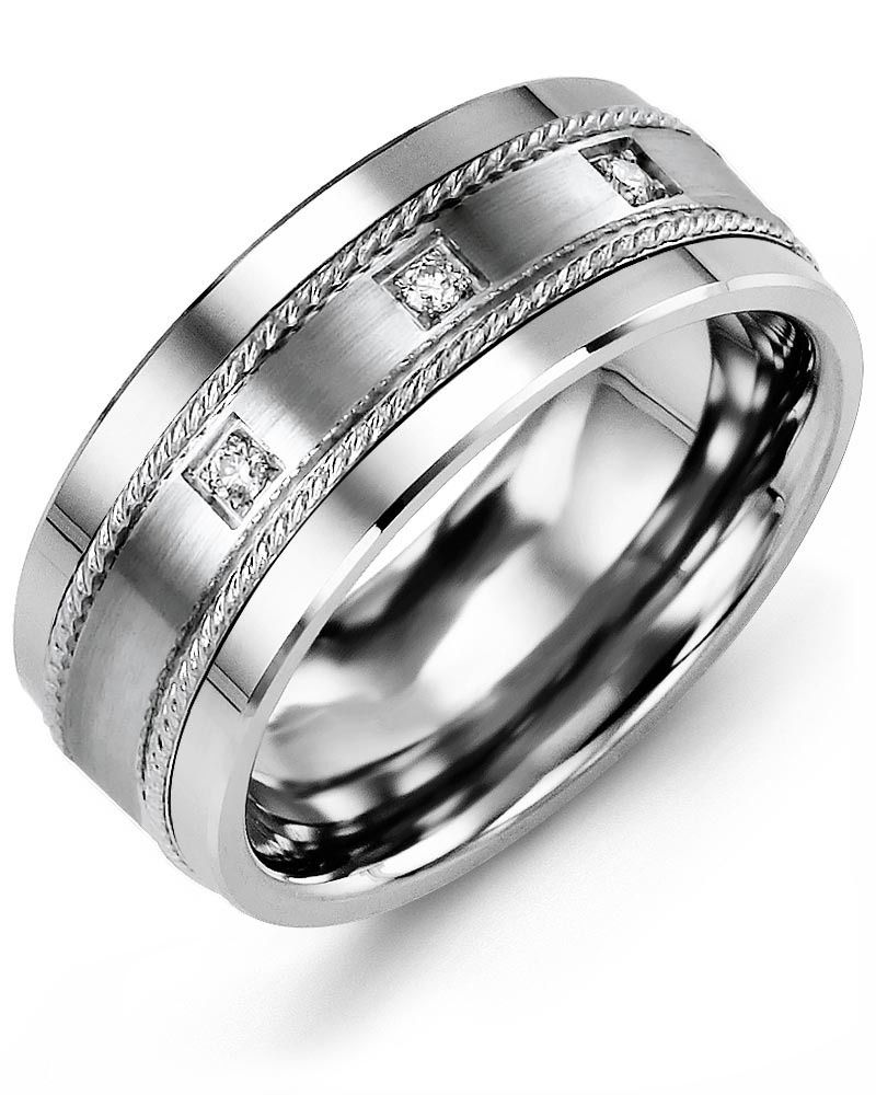 Madani Cobalt &amp; 10k White Gold 0.06ct Ring 9mm