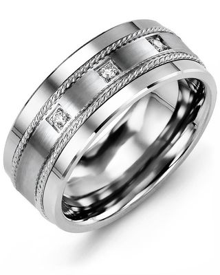 Madani Cobalt &amp; 10k White Gold 0.06ct Ring 9mm
