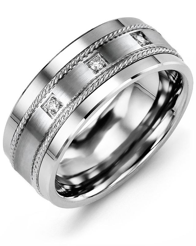 Madani Cobalt &amp; 10k White Gold 0.06ct Ring 9mm