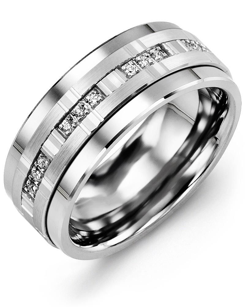 Madani Cobalt &amp; 10k White Gold 0.12ct Ring 9mm