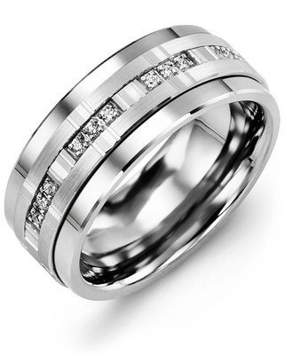 Madani Cobalt &amp; 10k White Gold 0.12ct Ring 9mm