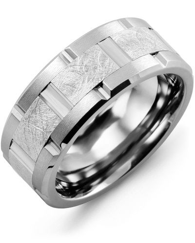 Madani Cobalt &amp; 10k White Gold Textured Groove Ring 9mm