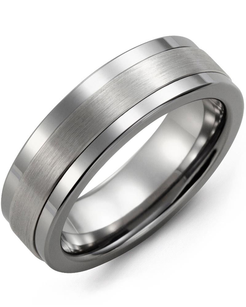 Madani Tungsten &amp; 10k White Gold Classic Satin Finish Ring 7mm