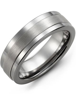 Madani Tungsten &amp; 10k White Gold Classic Satin Finish Ring 7mm