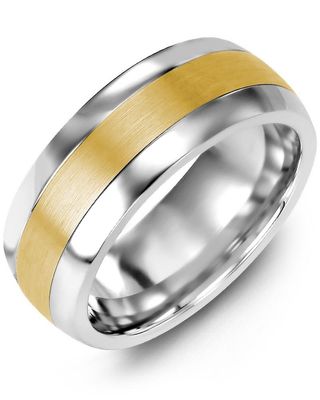 Madani Tungsten &amp; 10k Yellow Gold Plain Dome Ring 8.5mm
