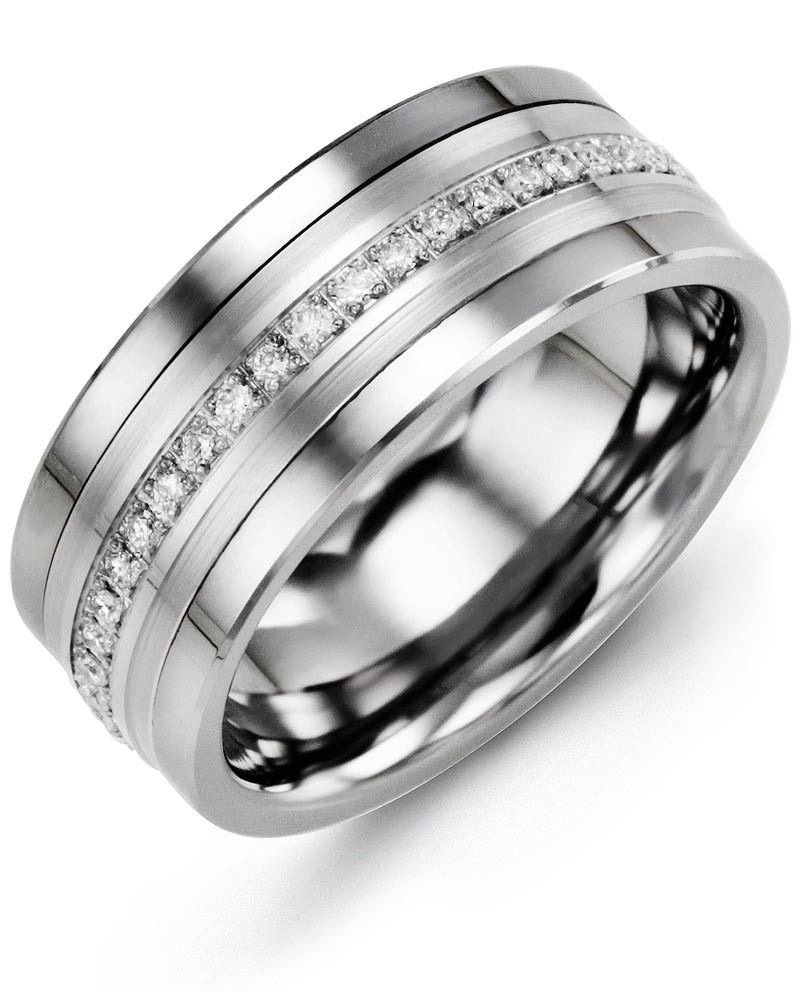 Madani Tungsten &amp; 10k White Gold 0.15ct  Eternity Ring 9mm