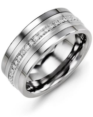Madani Tungsten &amp; 10k White Gold 0.15ct  Eternity Ring 9mm