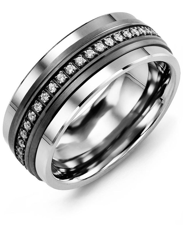 Madani Tungsten &amp; 10k Black Gold 0.45ct Eternity Ring 9mm