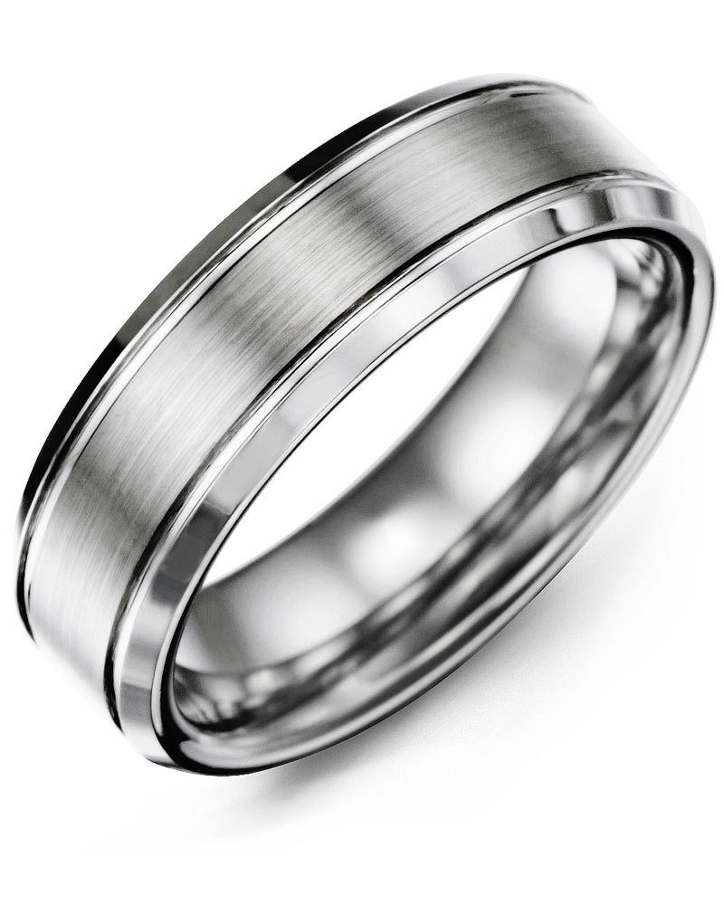 Madani Tungsten Bevelled Edges Brush Center Ring 7mm