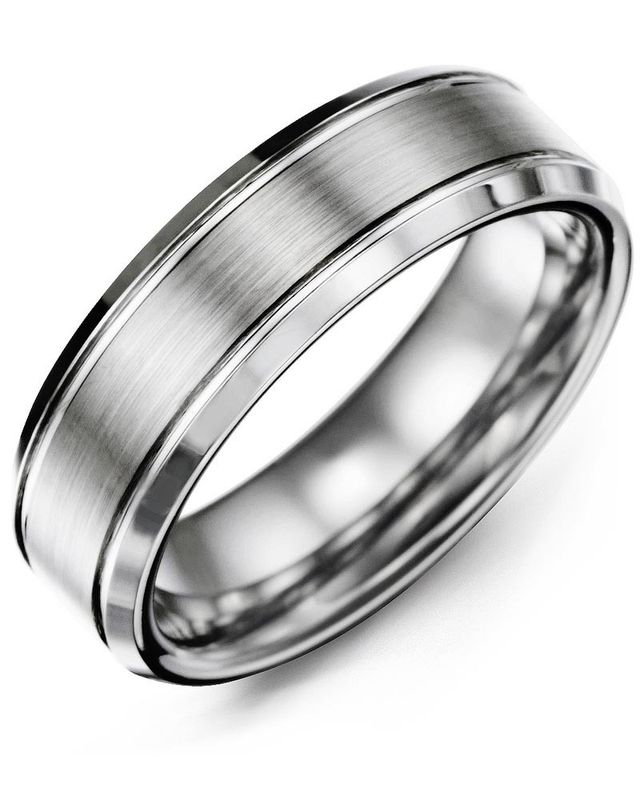 Madani Tungsten Bevelled Edges Brush Center Ring 7mm