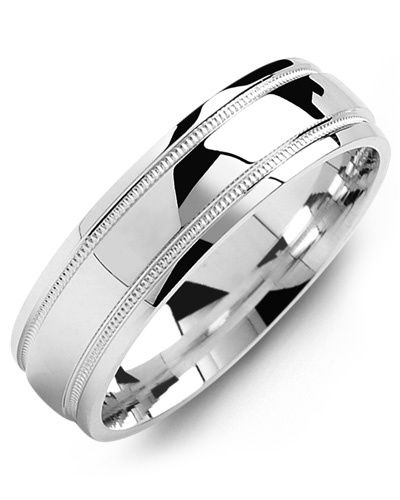 Madani Gold Polished Dome Milgrain &amp; Gold Inlay Ring 6mm