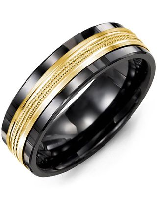 Madani Black Ceramic &amp; 10K White Gold Ring 7mm
