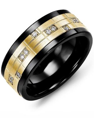 Madani Black Ceramic &amp; 10K White Gold Ring 9mm 0.14ct
