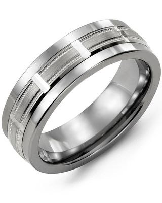 Madani Cobalt &amp; Yellow Gold Bevelled Milgrain 10K Ring 7mm