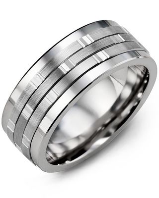 Madani Tungsten &amp; 10k White/Yellow Gold Multi-Faceted Ring 9mm