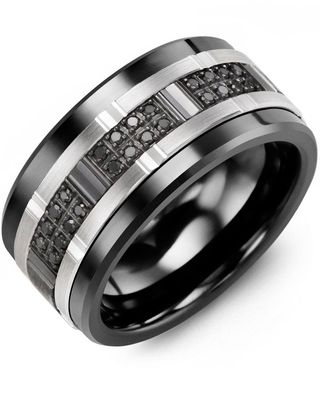 Madani Tungsten &amp; 10k White/Black Gold Wide 0.24ct Ring 11mm