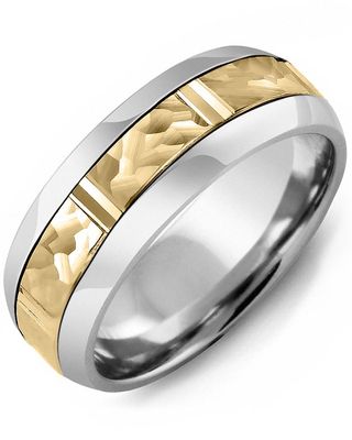 Madani Tungsten &amp; 10k White Gold Hammer Diamond Cut Ring 8.5mm