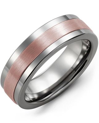 Madani Tungsten &amp; 10k White Gold Classic Satin Finish Ring 7mm