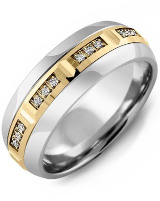 Madani Tungsten &amp; 10k White Gold Bevelled Diamond 0.09ct Ring 6.5mm