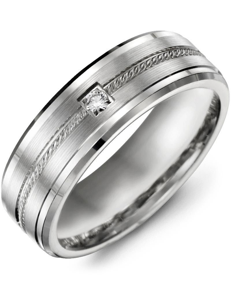 Madani Gold Centre Rope Diamond 0.05ct Ring 10K White 7mm