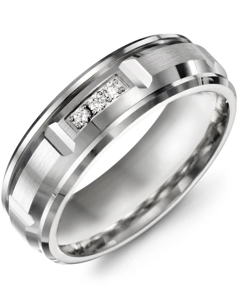 Madani Gold Bevelled Accents Diamond 0.06ct Ring 10K White 9mm