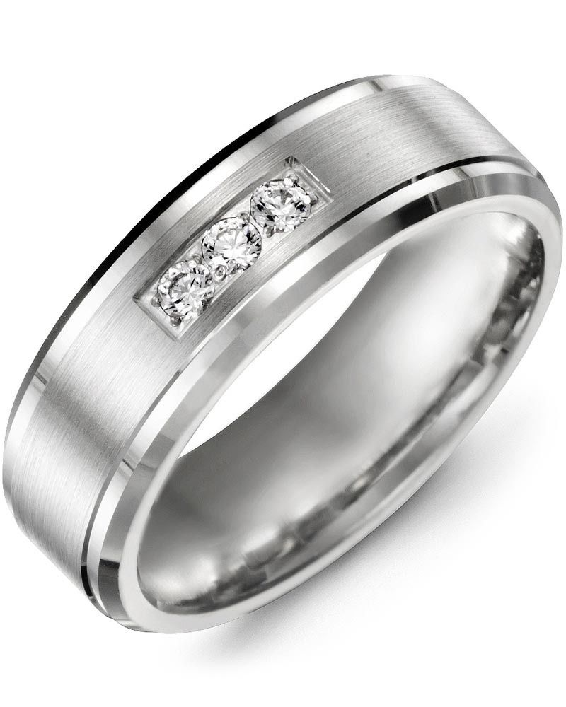 Madani Gold Brush Bevelled Diamond 0.15ct Ring 10K White 7mm