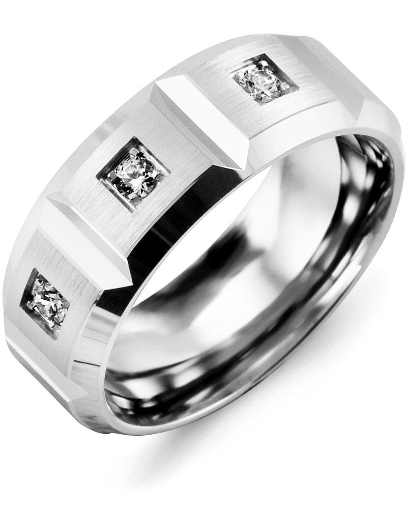 Madani Gold Bevelled Wide Accent Diamond 0.15ct Ring 10K White 7mm