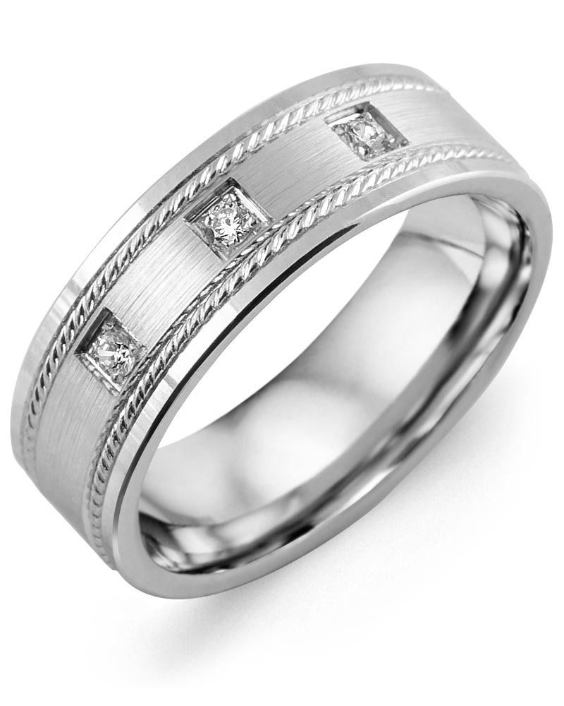 Madani Gold Rope Edges Diamond 0.06ct Ring 10K White 7mm