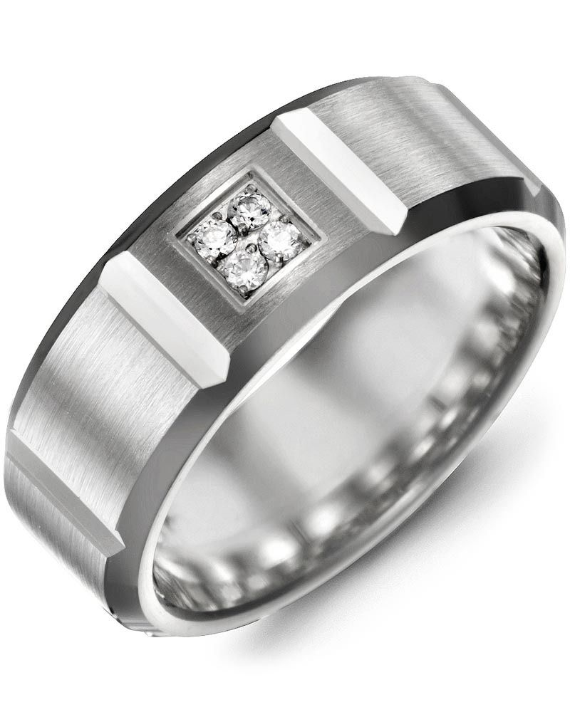 Madani Gold Brush Bevelled Quad Diamond 0.08ct Ring 10K White 8mm