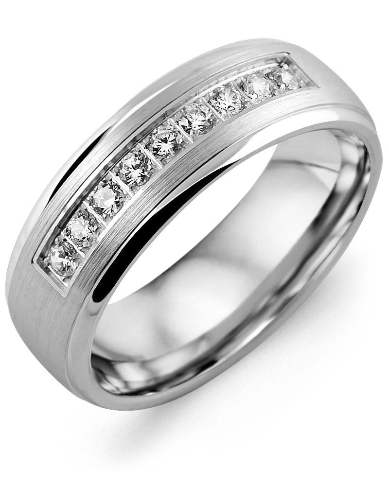 Madani Gold Dome Brush Diamond 0.27ct Ring 10K White 7mm