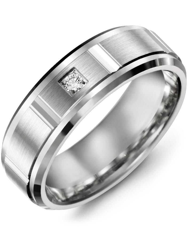 Madani Gold Vertical Accents Bevelled Diamond 0.05ct Ring 10K White 9mm