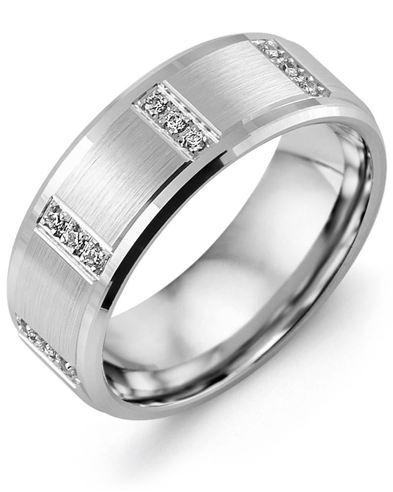 Madani Gold Trio Vertical Diamonds 0.12ct Ring 10K White 9mm