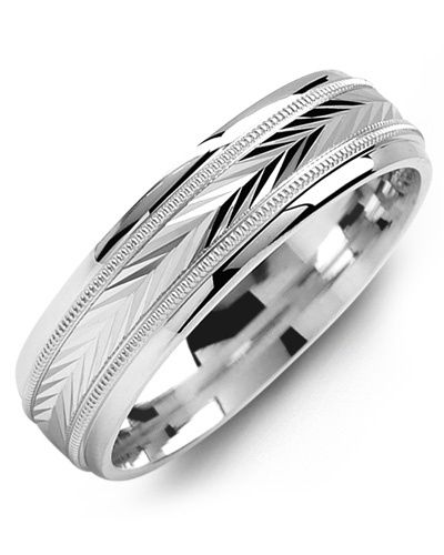 Madani Gold Classic V Pattern Milgrain Ring 10K White 6mm