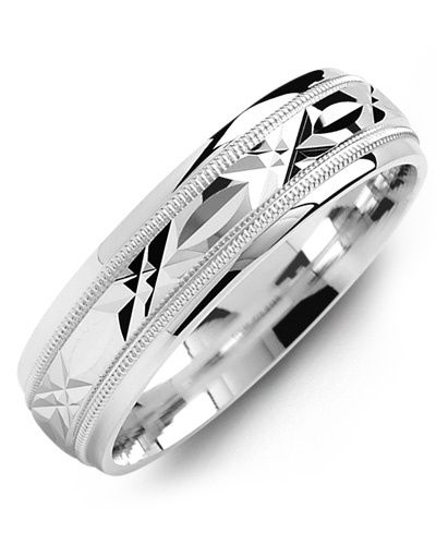 Madani Gold Classic Milgrain Ring 10K White 6mm