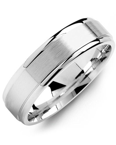 Madani Gold Flat Brush Polished Edges Ring 10K White 6mm