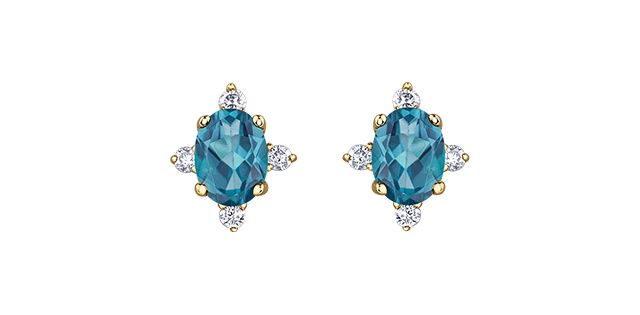 Corona Blue Topaz 10KY Gemstone Earrings DX894