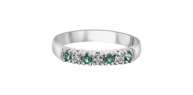 Corona Emerald &amp; Diamond .02TW 10KW Gemstone Ring  DX921