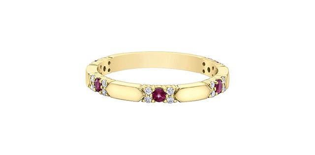 Corona Ruby &amp; Diamond .13TW 10KY Gemstone Ring DX942