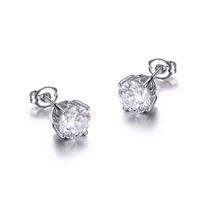 REIGN Earrings Sterling  - Cubic Zirconia Round Stud 7mm