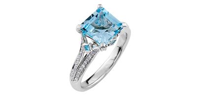 Corona Blue Topaz &amp; Diamond .25TW 10KW Gemstone Ring DD2648