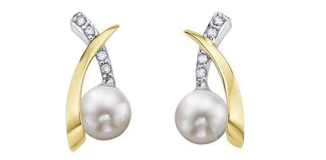 Corona Pearl &amp; Diamond .04TW 10KY Gemstone Earrings DD2217
