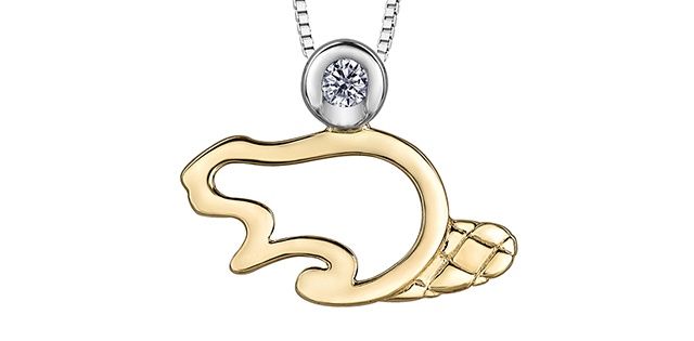 Maple Leaf Forever 10KY &amp; Sterling Silver .05TW Diamond Beaver Necklace PP3947