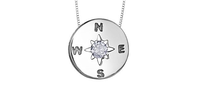 Maple Leaf Forever Sterling Silver .13TW Diamond Compass Necklace PP3878