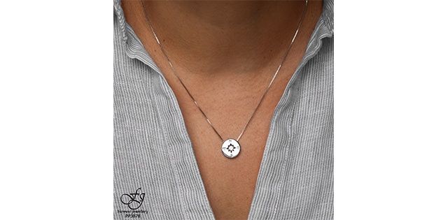 Maple Leaf Forever Sterling Silver .13TW Diamond Compass Necklace PP3878