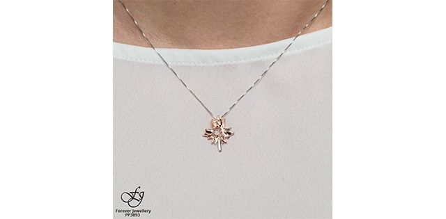 Maple Leaf Forever 10KWR .04TW Diamond Maple Leaf Necklace PP3893