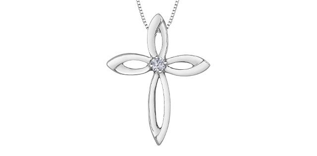 Maple Leaf Forever Sterling Silver .07TW Diamond Cross Necklace PP2710