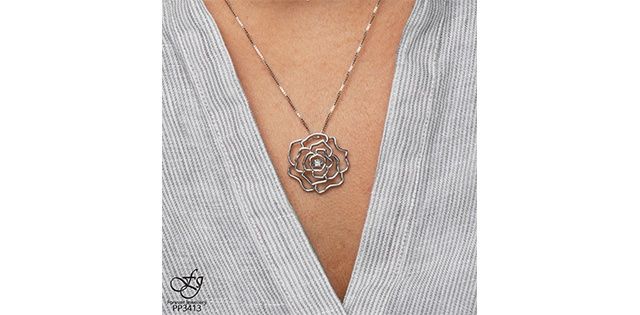 Maple Leaf Forever Sterling Silver .03TW Diamond Rose Necklace PP3413