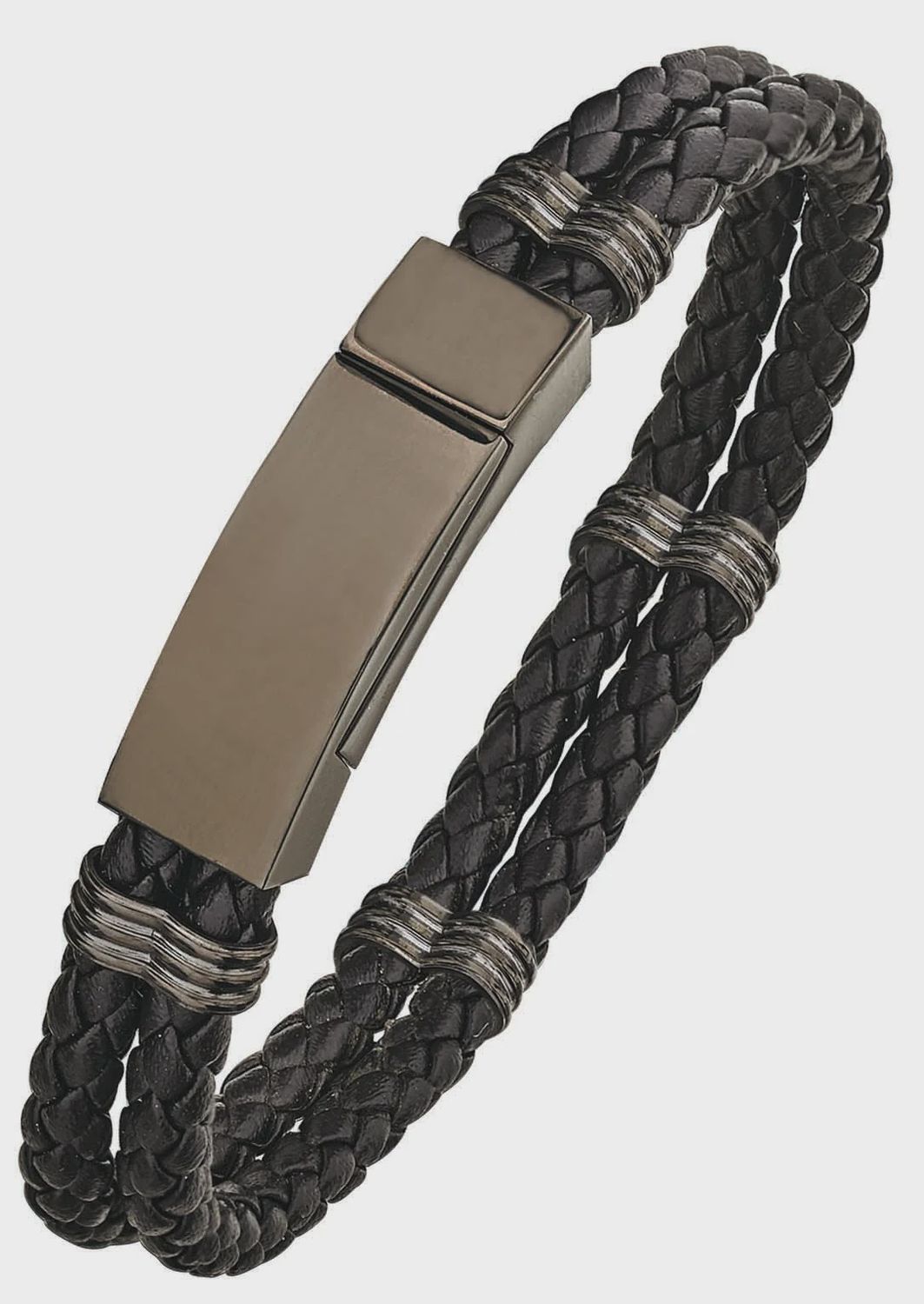 Alpine Steel &amp; Black Leather Bracelet